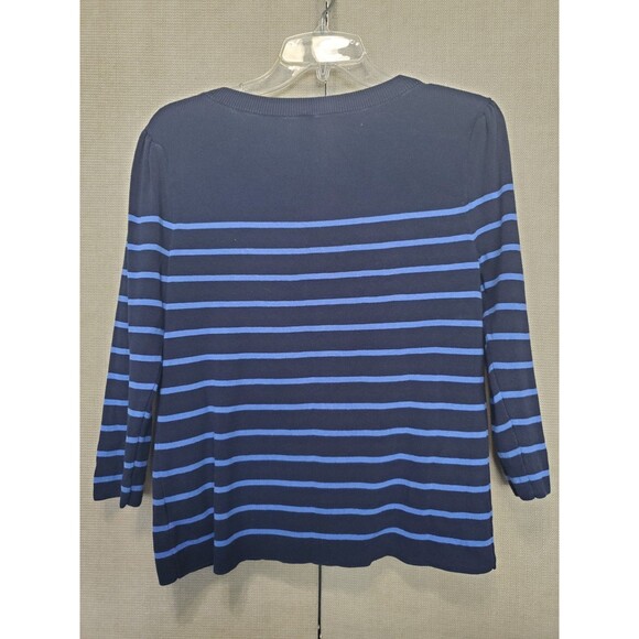 Talbots Cotton Blend Blue Button-Shoulder Striped Crew Neck Sweater Size Medium - Picture 5 of 6